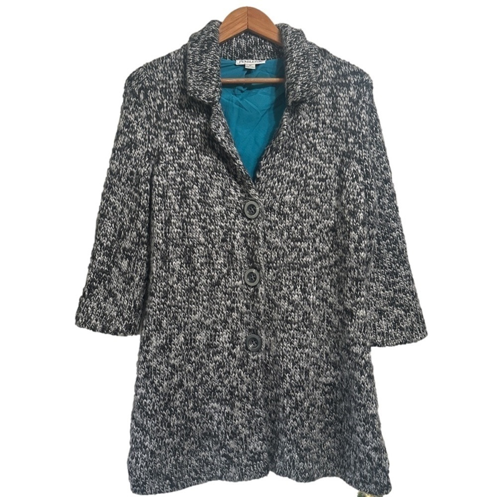 Pendleton Black Gray Alpaca Wool Blend chunky knit Cardigan Sweater jacket